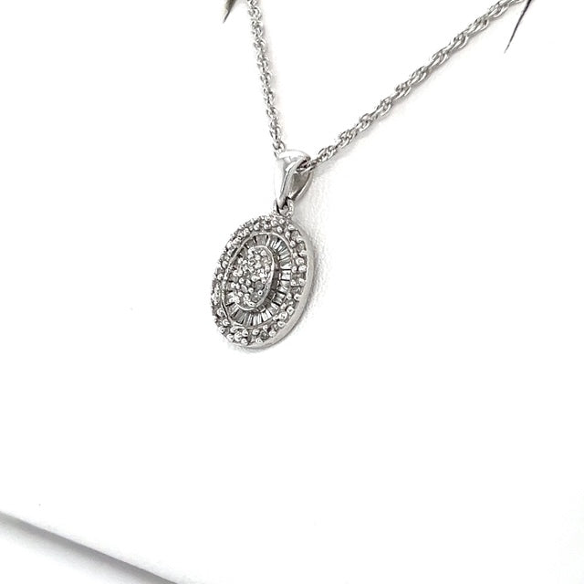14K White Gold Diamond Pendant on 16" Chain Necklace