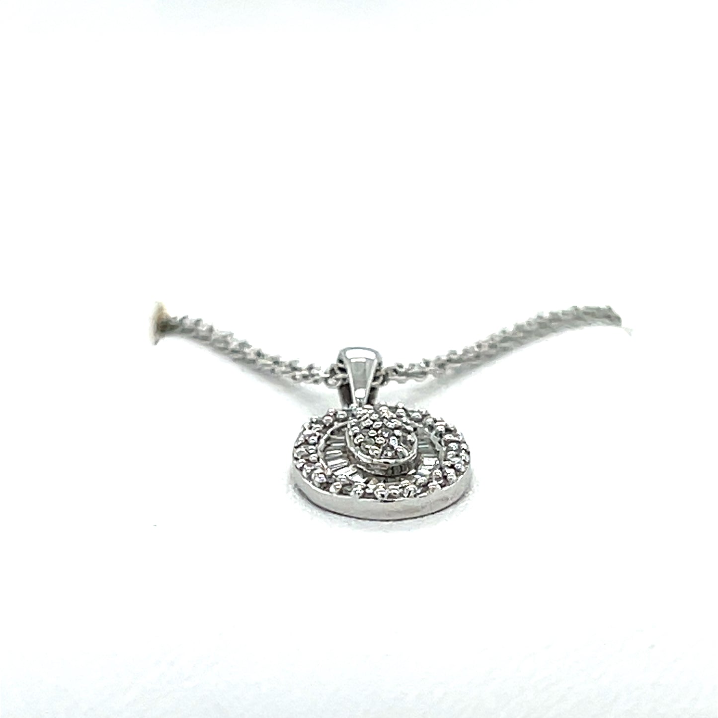 14K White Gold Diamond Pendant on 16" Chain Necklace