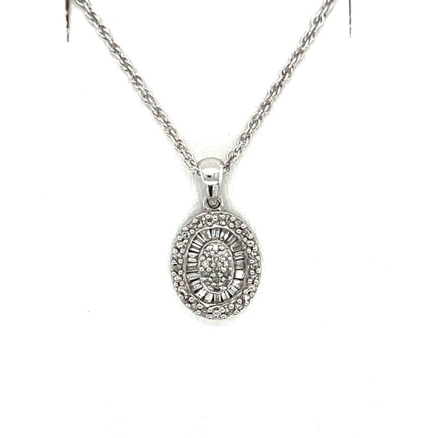14K White Gold Diamond Pendant on 16" Chain Necklace