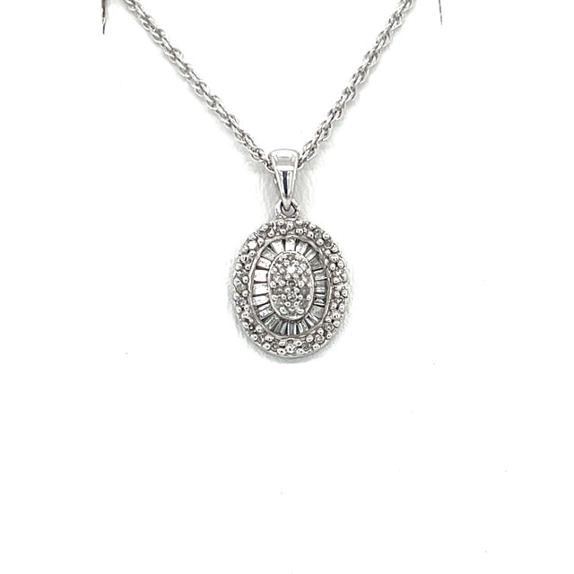 14K White Gold Diamond Pendant on 16" Chain Necklace