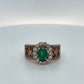 14K Rose Gold Ring w/ Emerald + 42x Halo Diamonds; 0.68CTW; Size 9