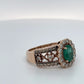 14K Rose Gold Ring w/ Emerald + 42x Halo Diamonds; 0.68CTW; Size 9