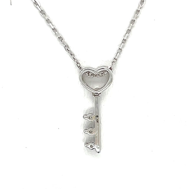 14K White Gold Key Pendant on 18" Chain Necklace