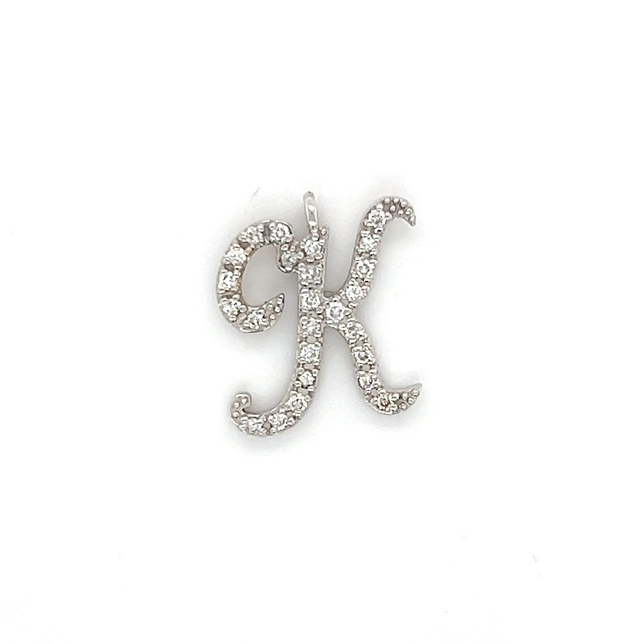 14K White Gold Diamond "K" Pendant; 0.10CTW; 1.9g