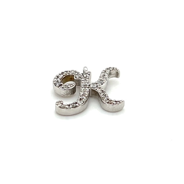 14K White Gold Diamond "K" Pendant; 0.10CTW; 1.9g