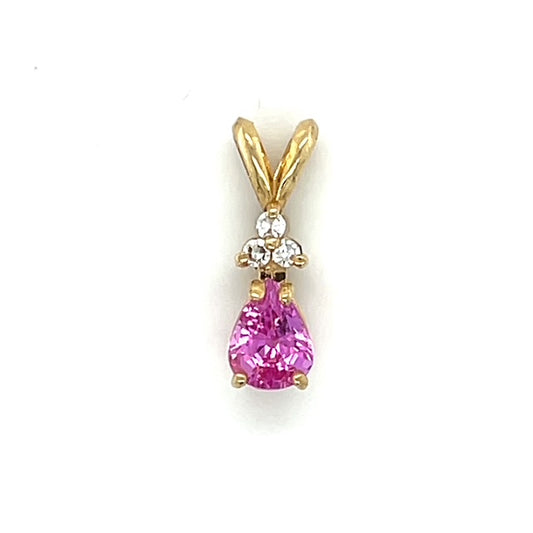 14K Yellow Gold Pink Sapphire Diamond Pendant; 0.5DWT; 0.03CTW