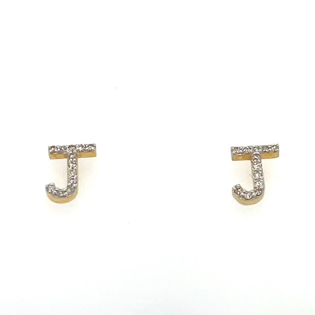 10K Yellow Gold Diamond "J" Stud Earrings; 0.26CTW; 0.8DWT
