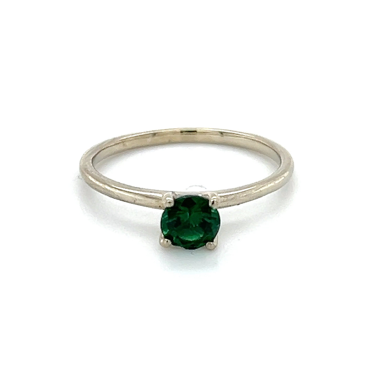 14K White Gold Green Gem Stone Lady's Fashion Ring; 1.2DWT; Size 7