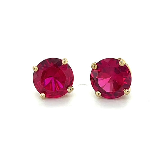 14K Yellow Gold Red Stone Stud Earrings; 1.5DWT; 2.3g