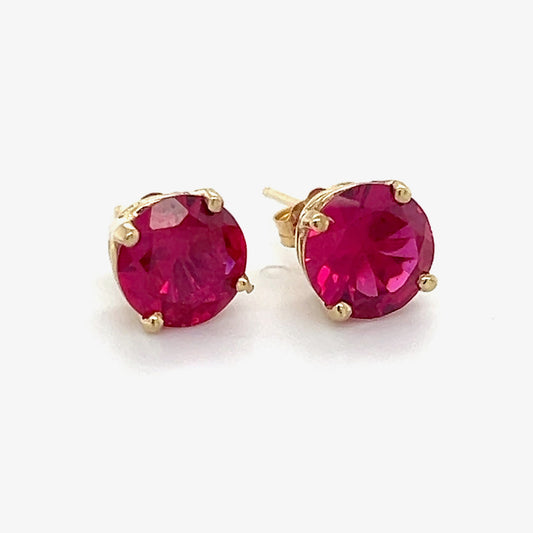 14K Yellow Gold Red Stone Stud Earrings; 1.5DWT; 2.3g