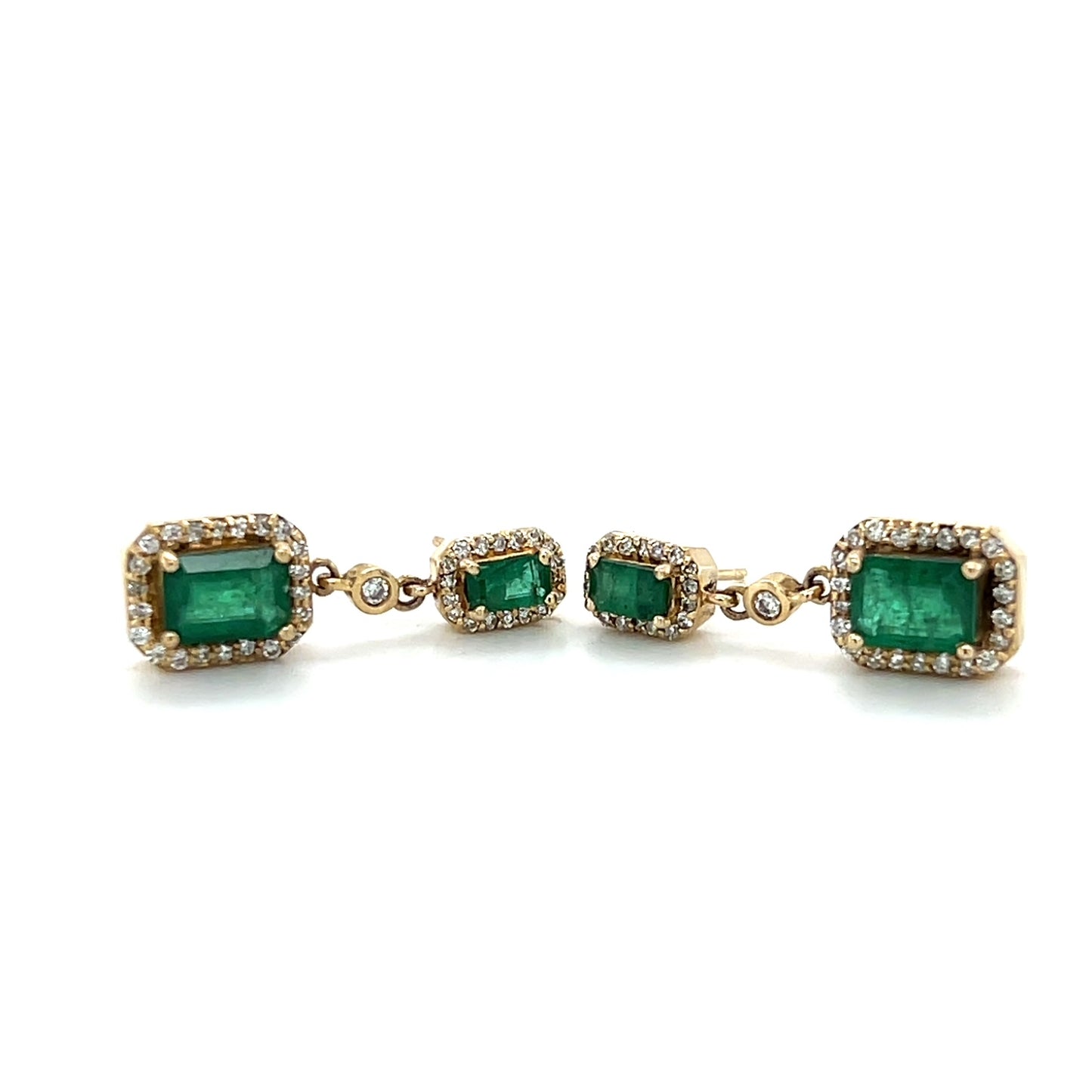 14K Yellow Gold Diamond & Emerald Dangle Earrings; 4.1DWT
