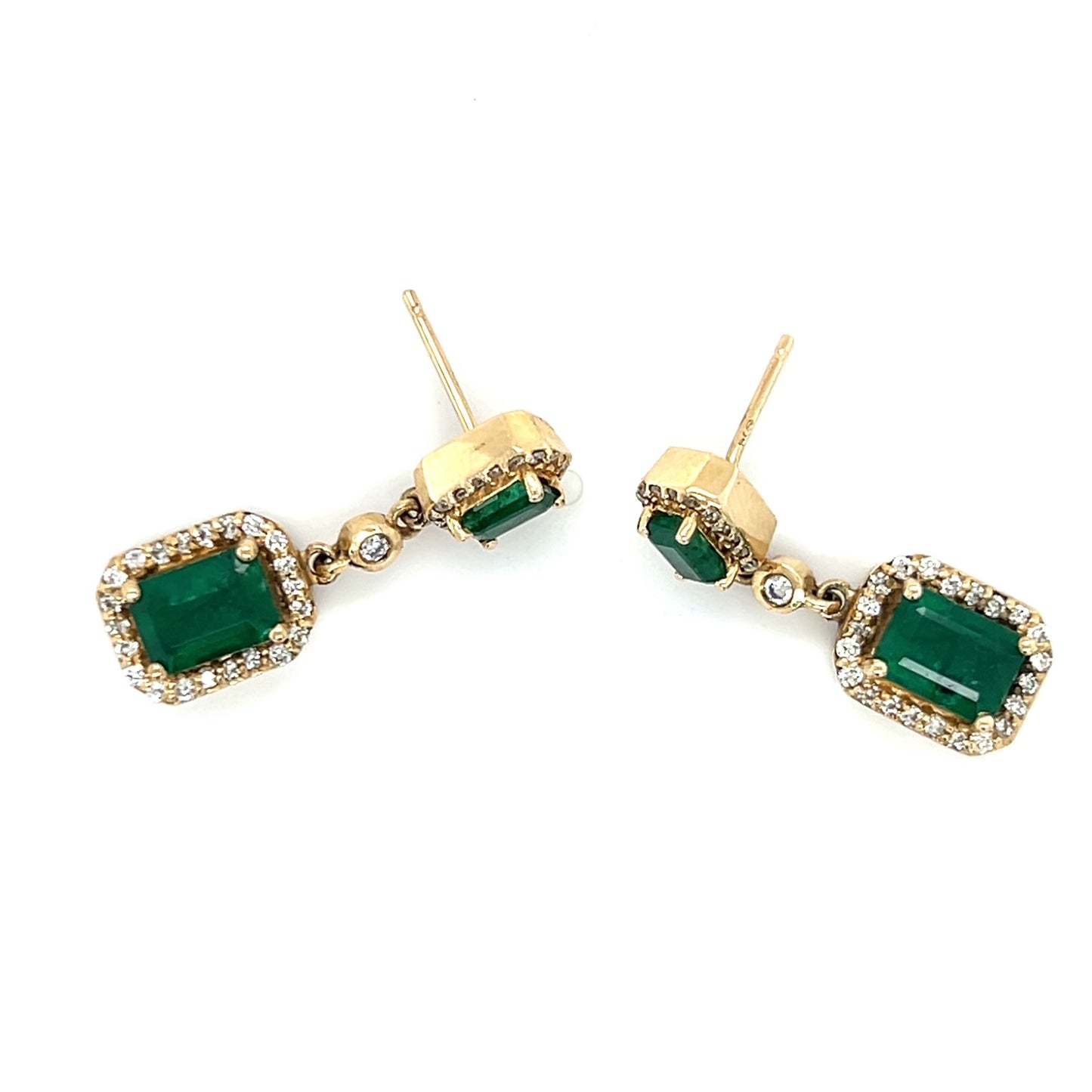 14K Yellow Gold Diamond & Emerald Dangle Earrings; 4.1DWT