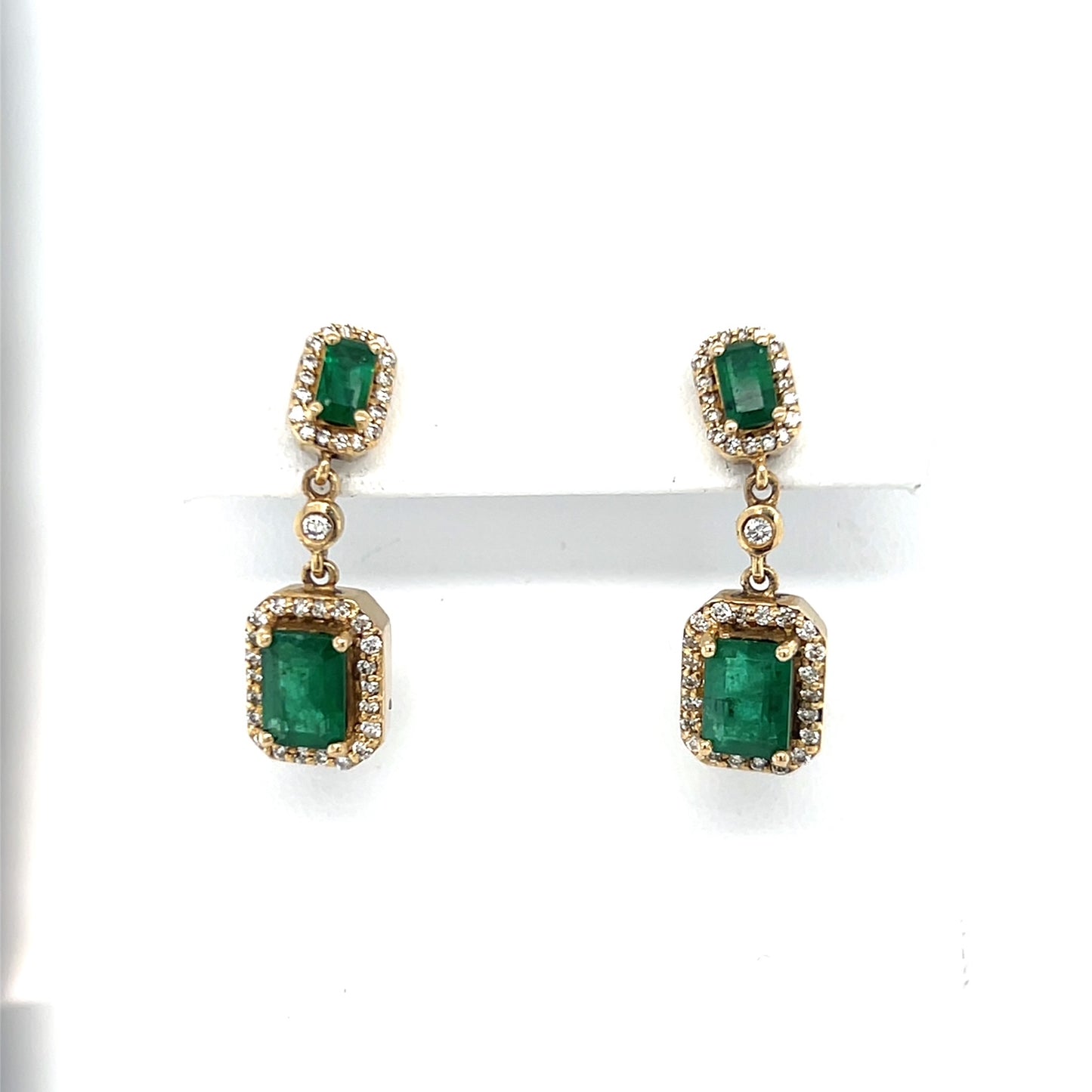 14K Yellow Gold Diamond & Emerald Dangle Earrings; 4.1DWT