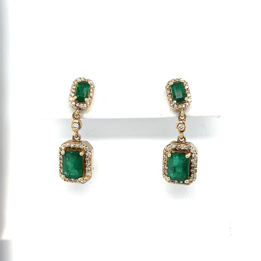 14K Yellow Gold Diamond & Emerald Dangle Earrings; 4.1DWT