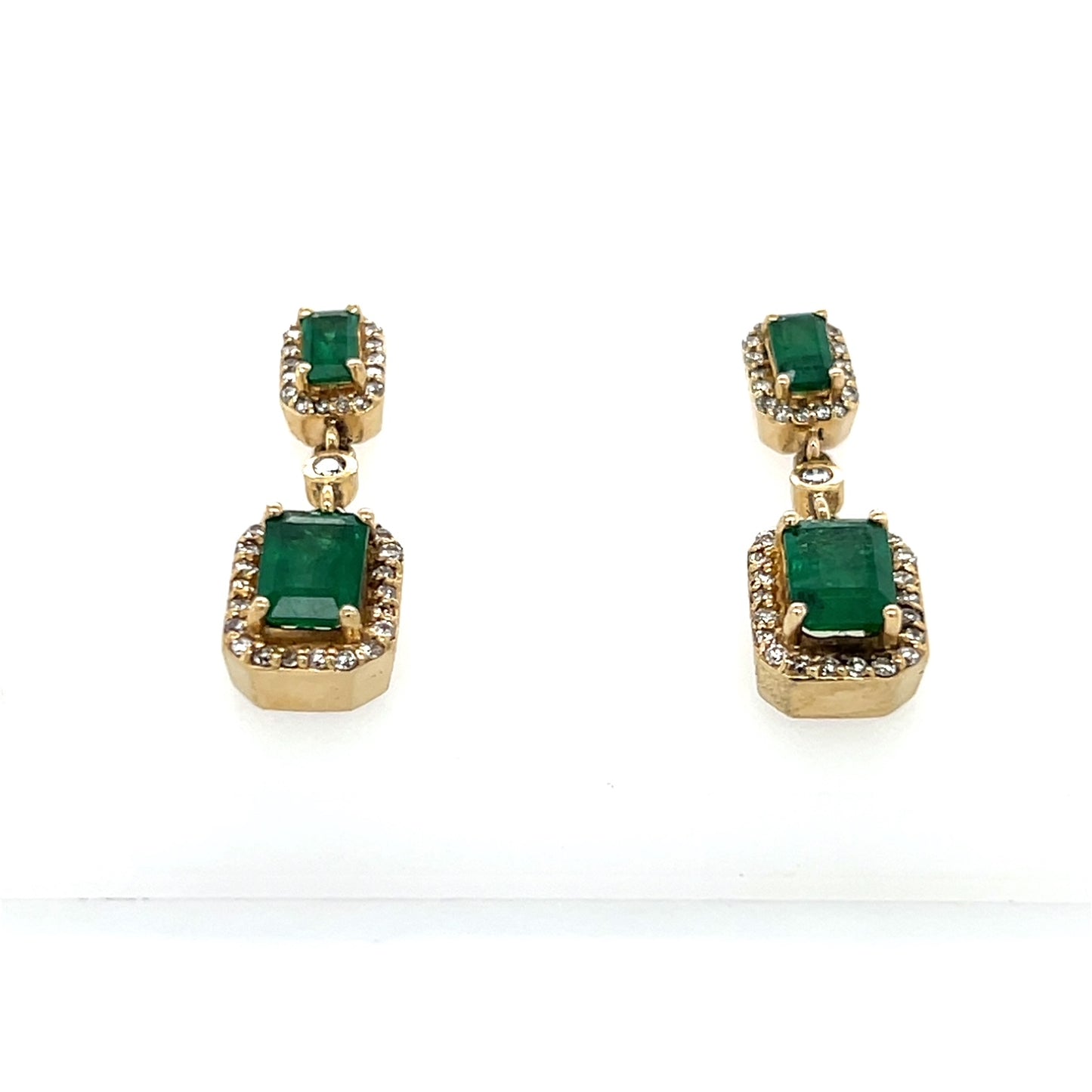 14K Yellow Gold Diamond & Emerald Dangle Earrings; 4.1DWT