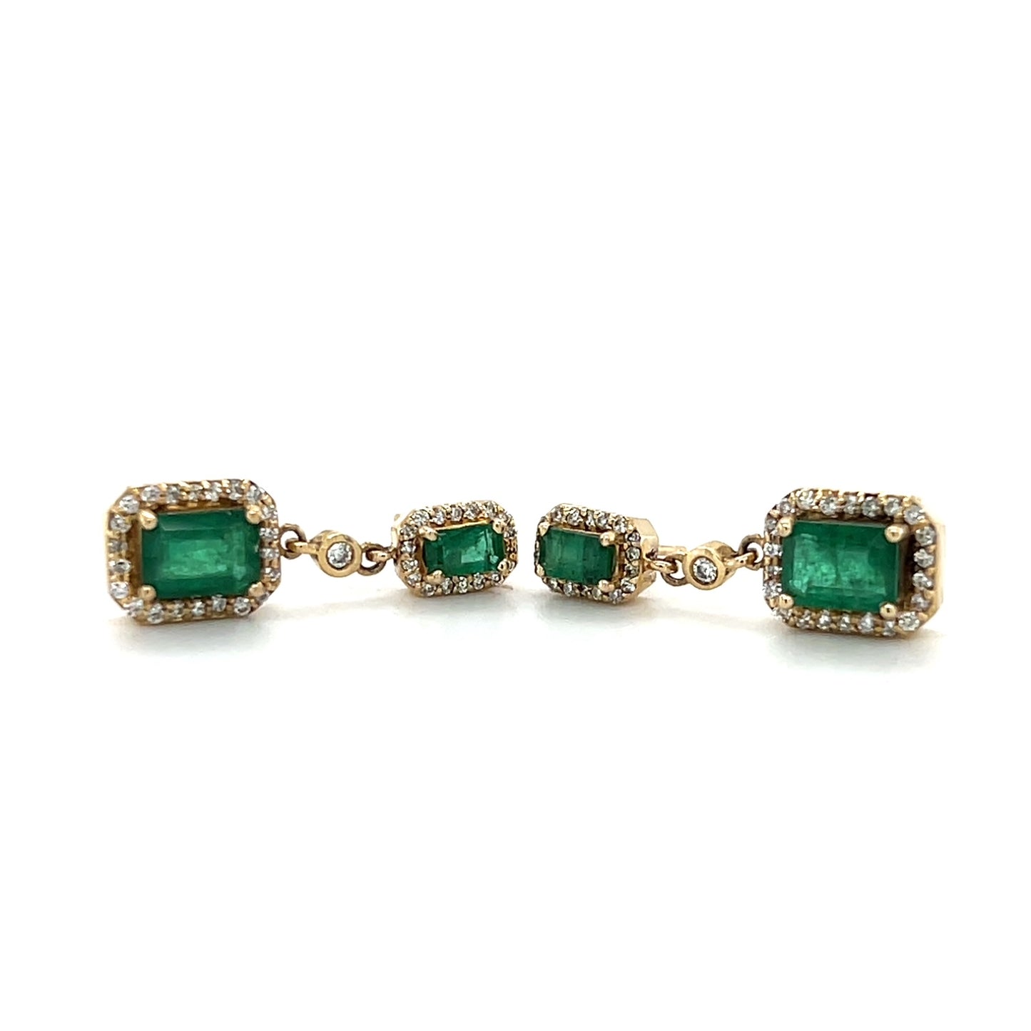 14K Yellow Gold Diamond & Emerald Dangle Earrings; 4.1DWT
