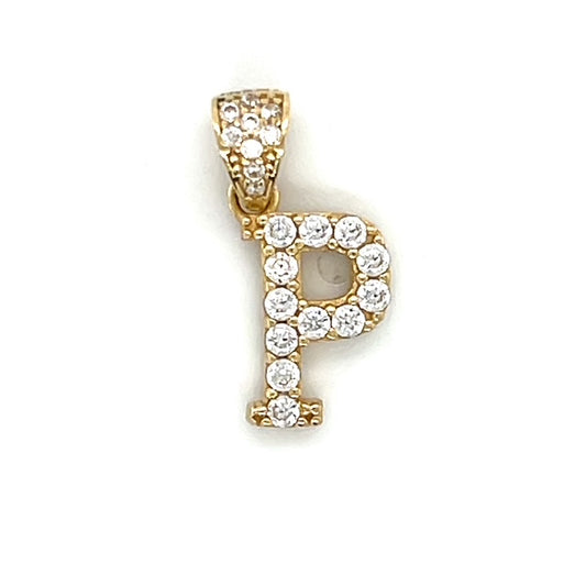 14K Yellow Gold CZ "P" Pendant; 0.7DWT: 1.1g