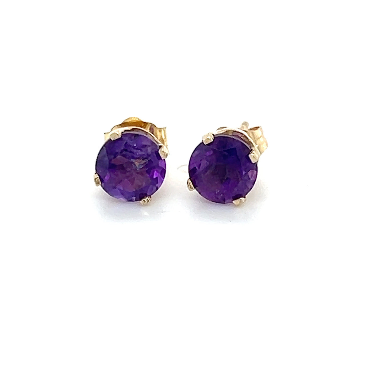 14K Yellow Gold Synthetic Amethyst Stud Earrings; 0.8DWT; 1.2g