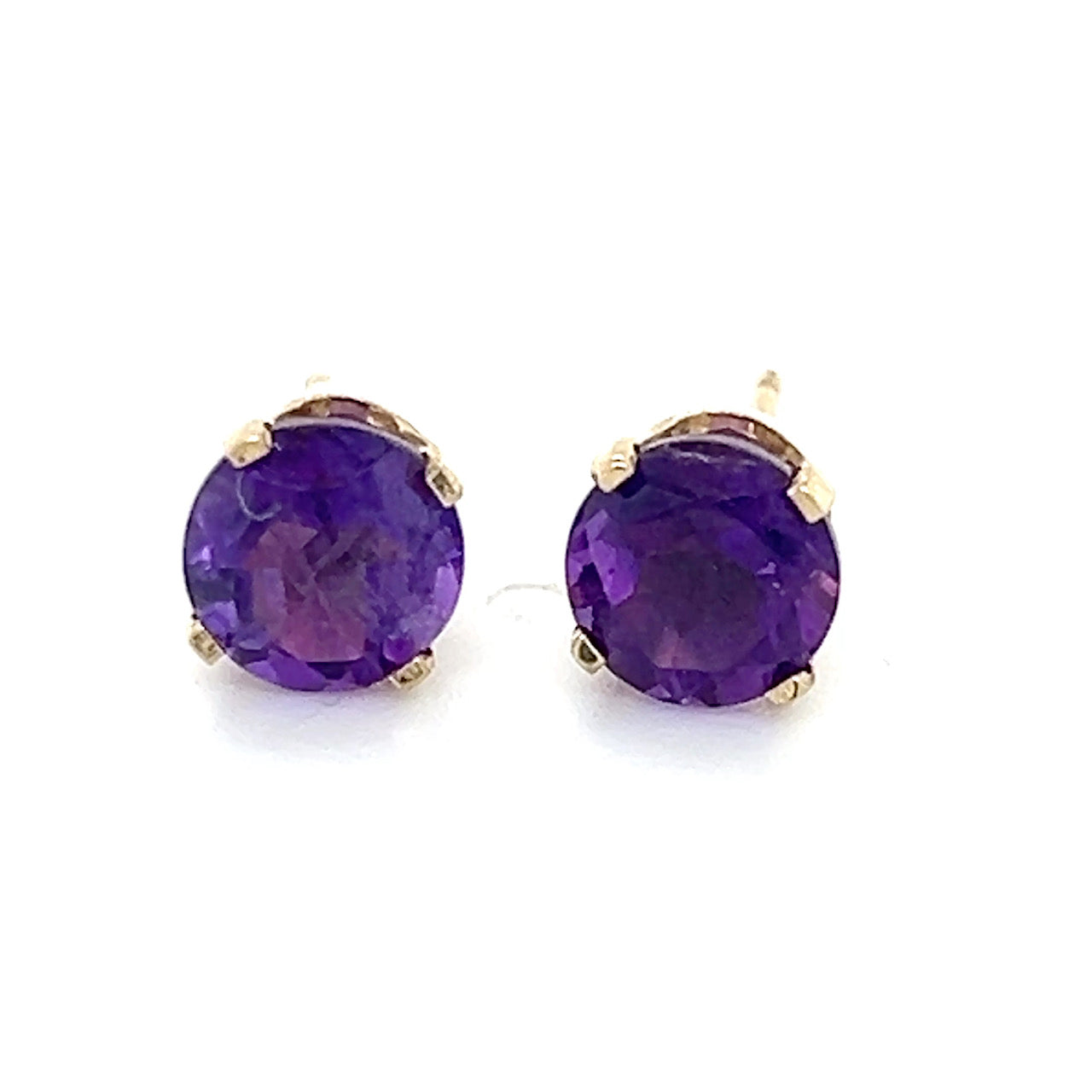 14K Yellow Gold Synthetic Amethyst Stud Earrings; 0.8DWT; 1.2g