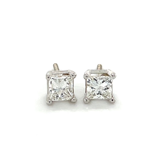 18K White Gold Diamond Stud Earrings; 0.75CTW
