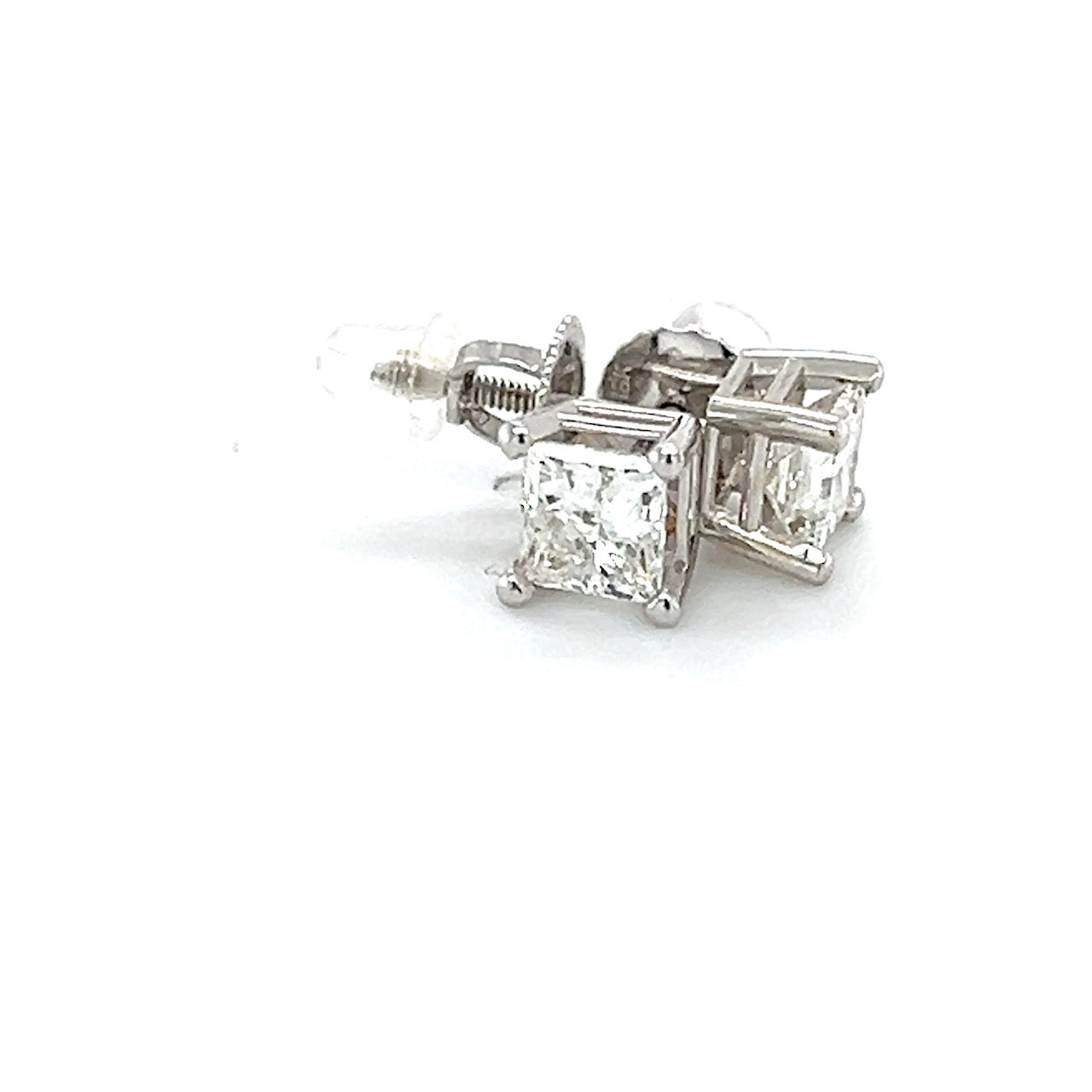 18K White Gold Diamond Stud Earrings; 0.75CTW