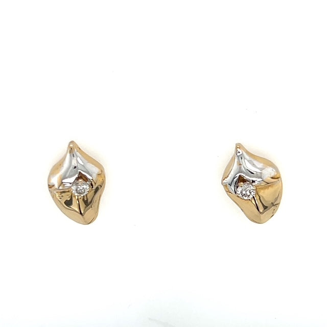 18K Two-Tone Gold Diamond Strawberry Stud Earrings; 0.13CTW; 2.9g