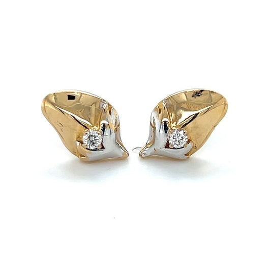 18K Two-Tone Gold Diamond Strawberry Stud Earrings; 0.13CTW; 2.9g