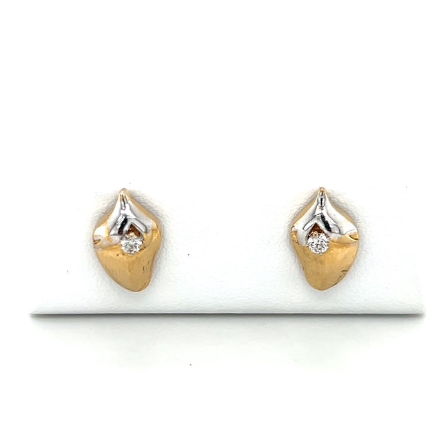 18K Two-Tone Gold Diamond Strawberry Stud Earrings; 0.13CTW; 2.9g