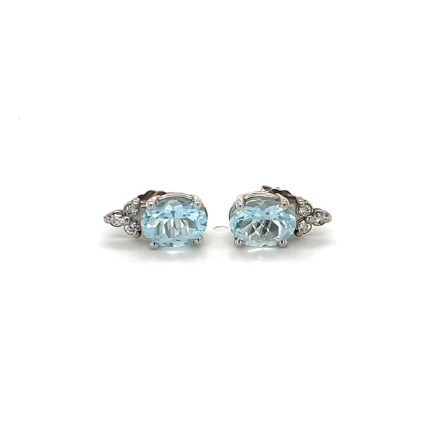 14K White Gold Diamond & Aquamarine Accent Earrings