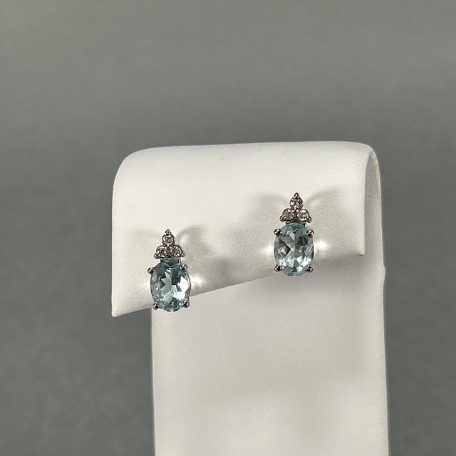 14K White Gold Diamond & Aquamarine Accent Earrings