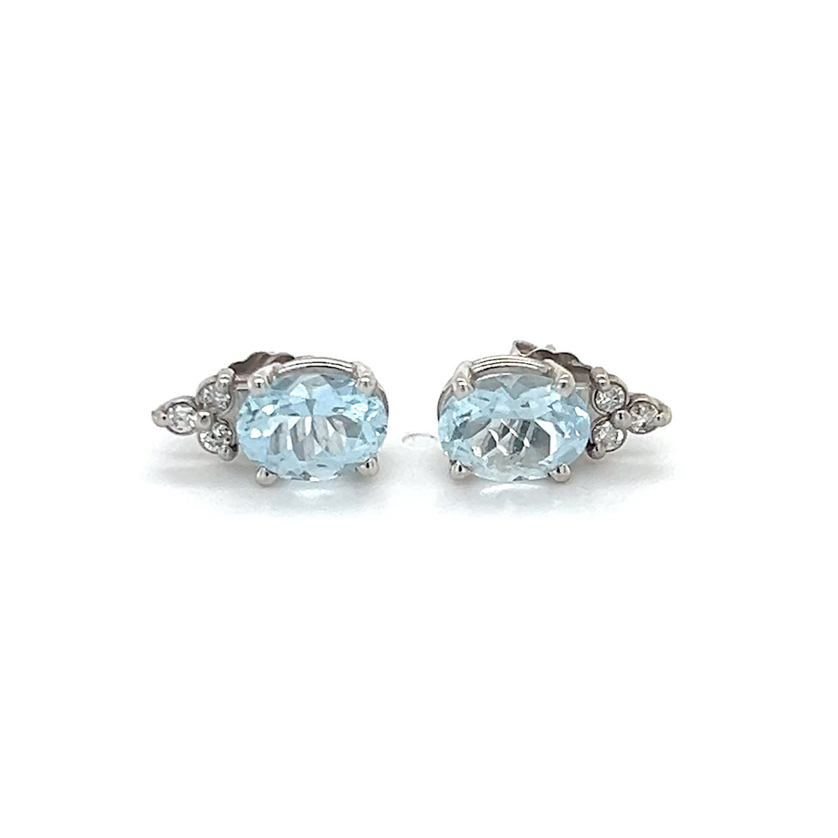 14K White Gold Diamond & Aquamarine Accent Earrings