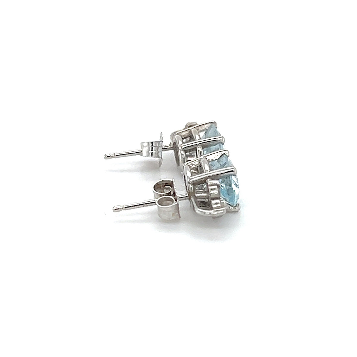 14K White Gold Diamond & Aquamarine Accent Earrings