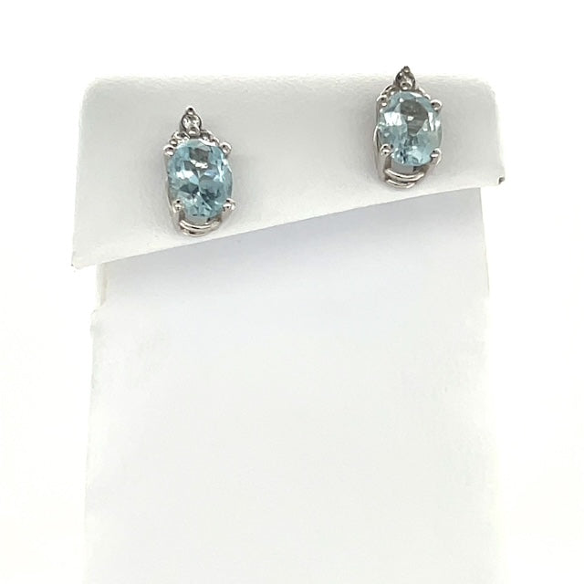 14K White Gold Diamond & Aquamarine Accent Earrings