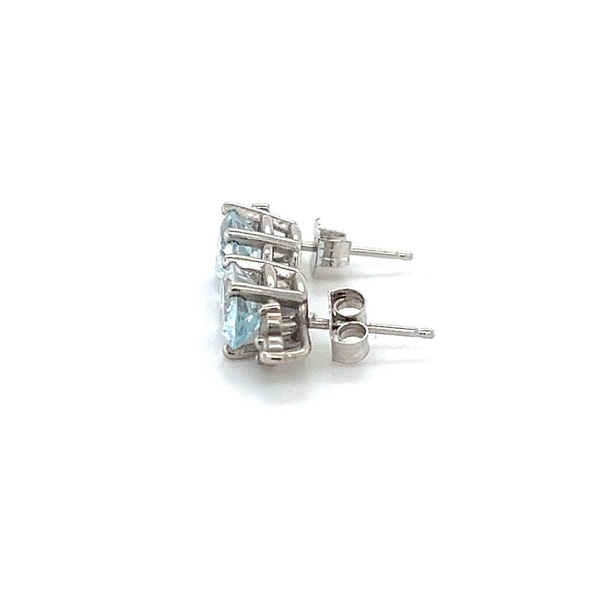 14K White Gold Diamond & Aquamarine Accent Earrings