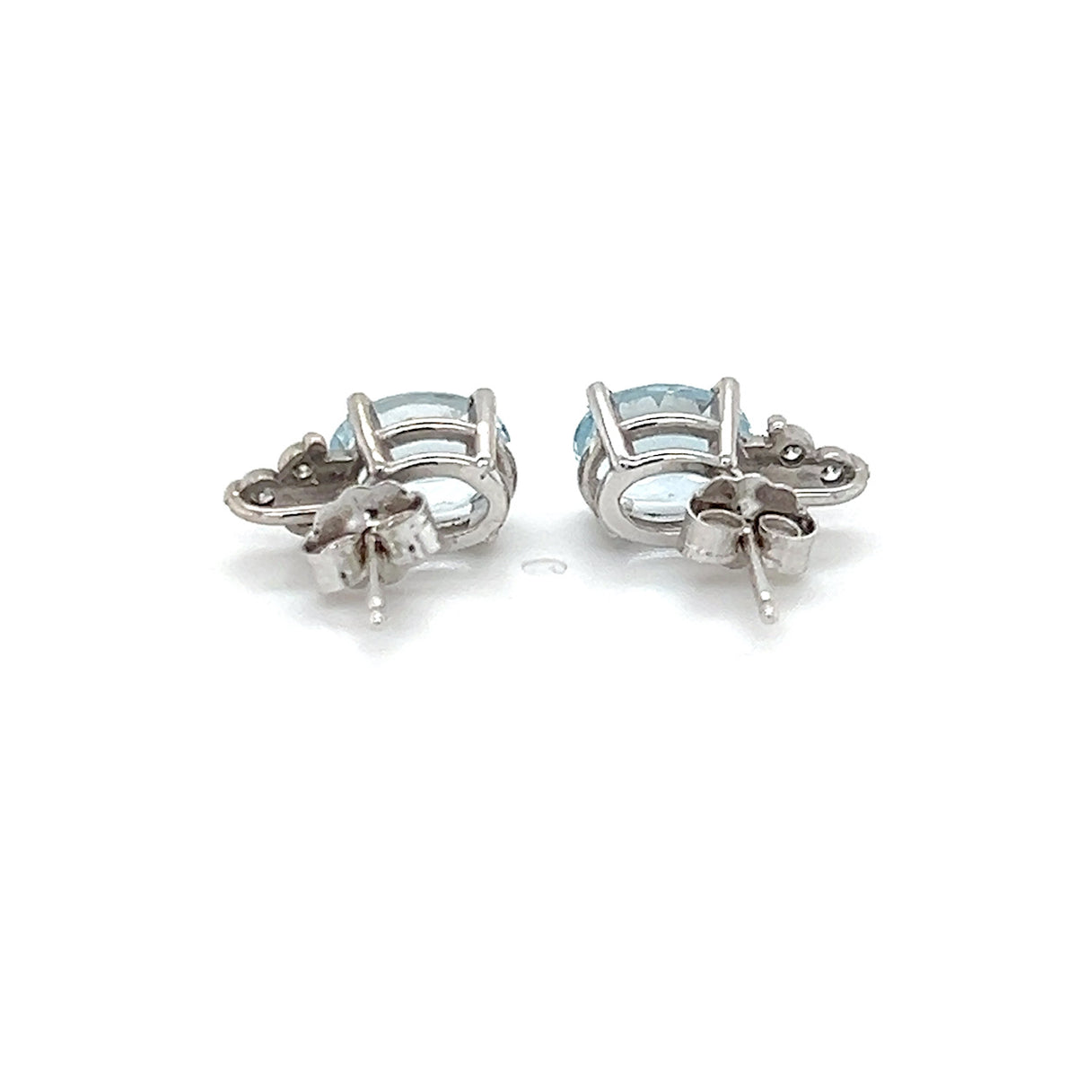 14K White Gold Diamond & Aquamarine Accent Earrings