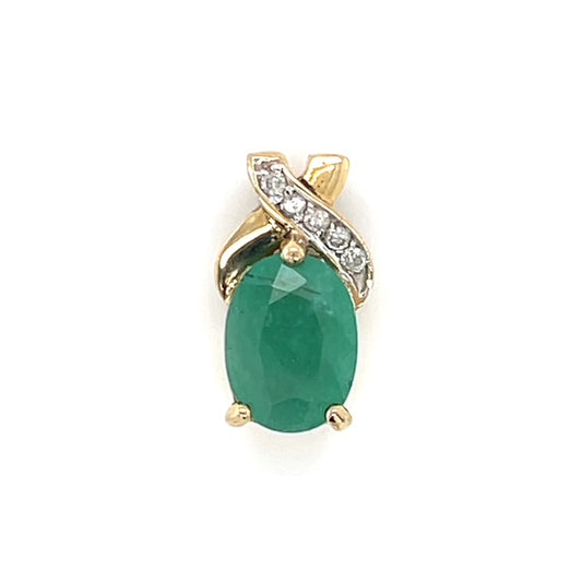 14K Yellow Gold Diamond Emerald Pendant; 2.2g