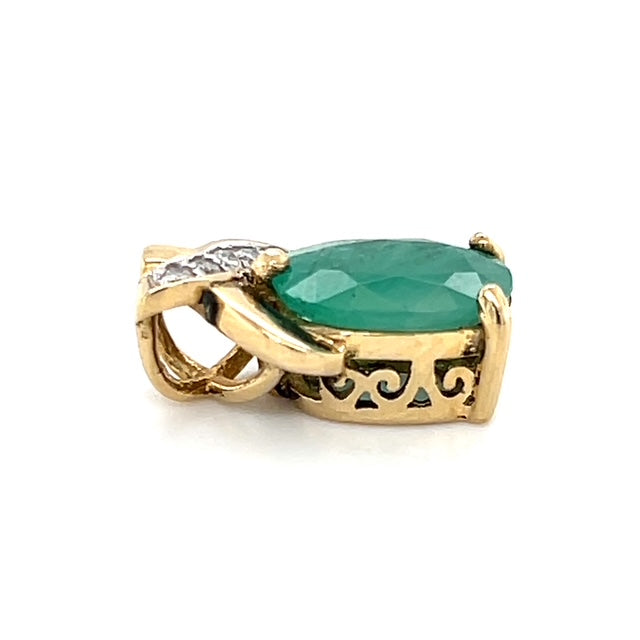 14K Yellow Gold Diamond Emerald Pendant; 2.2g