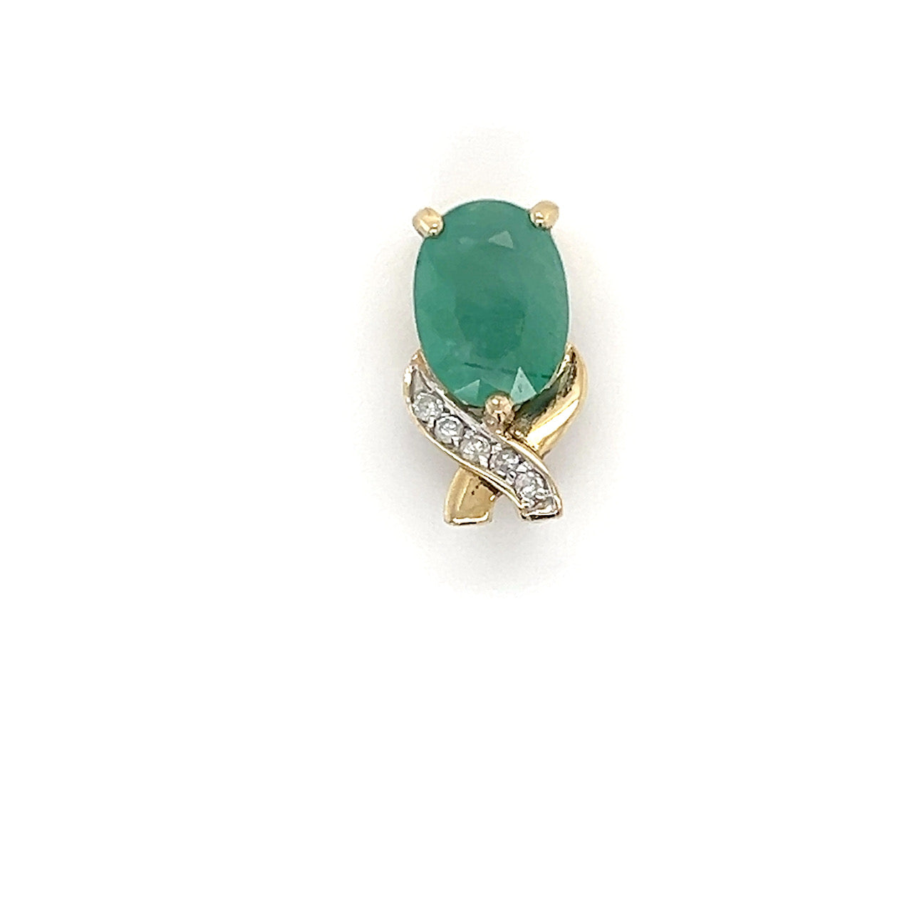 14K Yellow Gold Diamond Emerald Pendant; 2.2g
