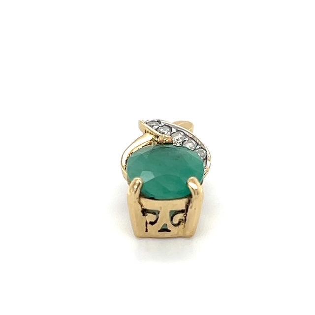 14K Yellow Gold Diamond Emerald Pendant; 2.2g