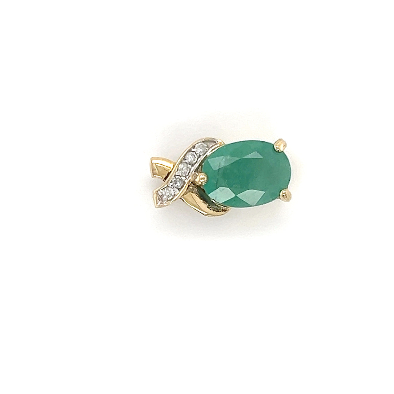 14K Yellow Gold Diamond Emerald Pendant; 2.2g