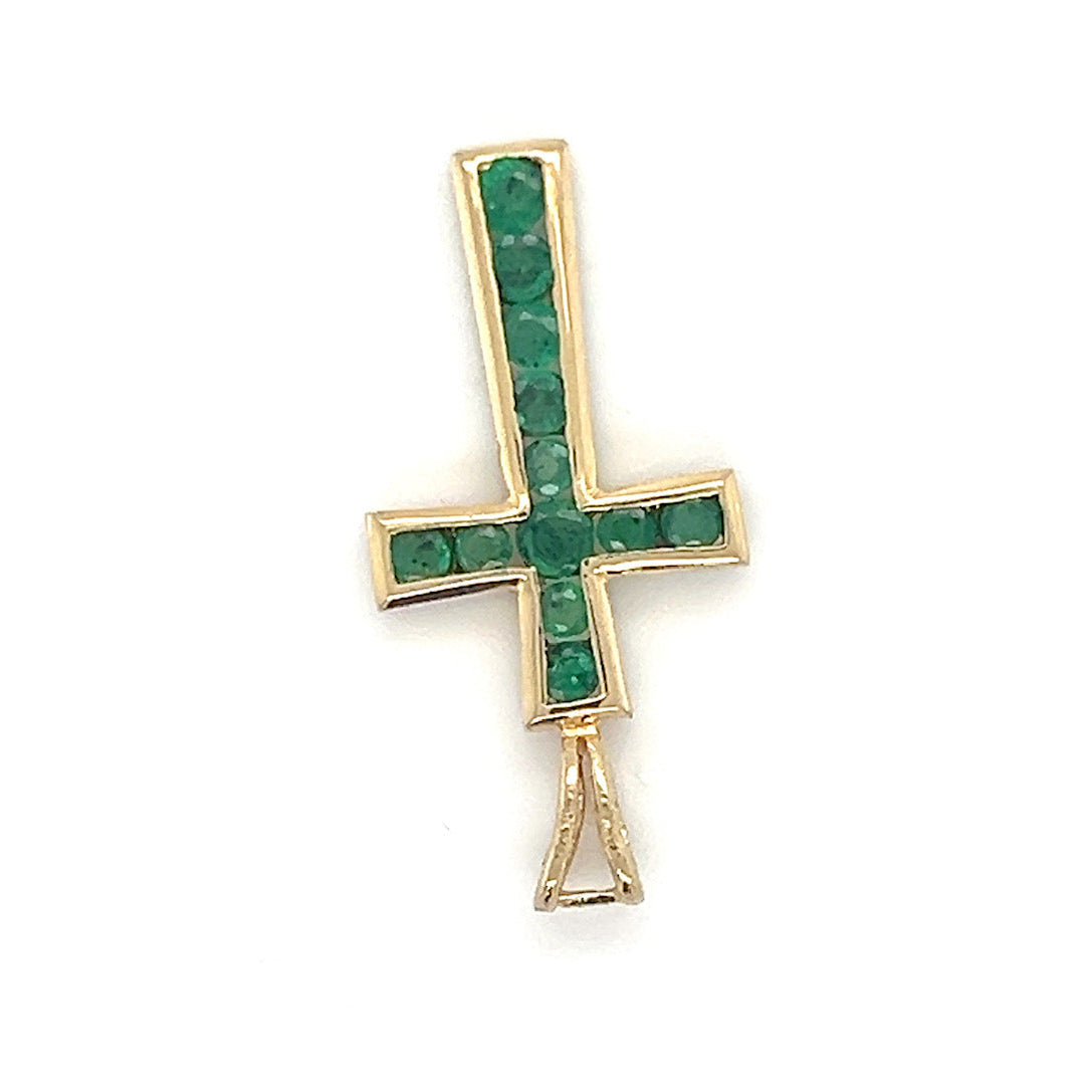 14K Yellow Gold Emerald Cross Pendant; 1.1DWT; 1.8g