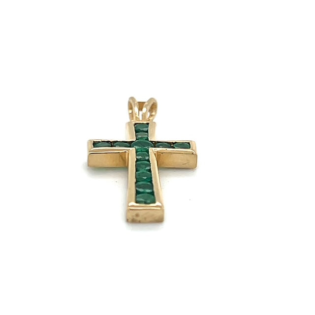 14K Yellow Gold Emerald Cross Pendant; 1.1DWT; 1.8g