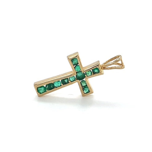 14K Yellow Gold Emerald Cross Pendant; 1.1DWT; 1.8g