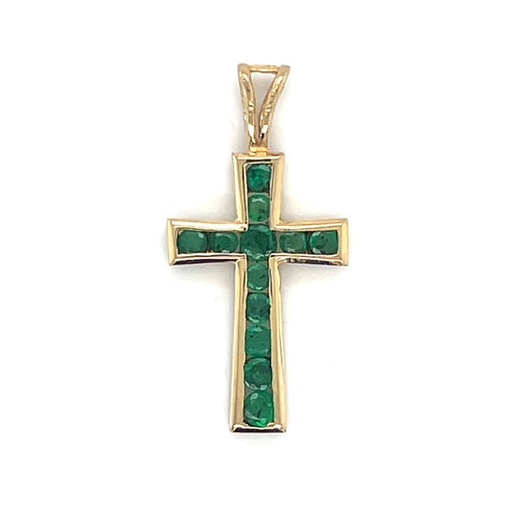 14K Yellow Gold Emerald Cross Pendant; 1.1DWT; 1.8g