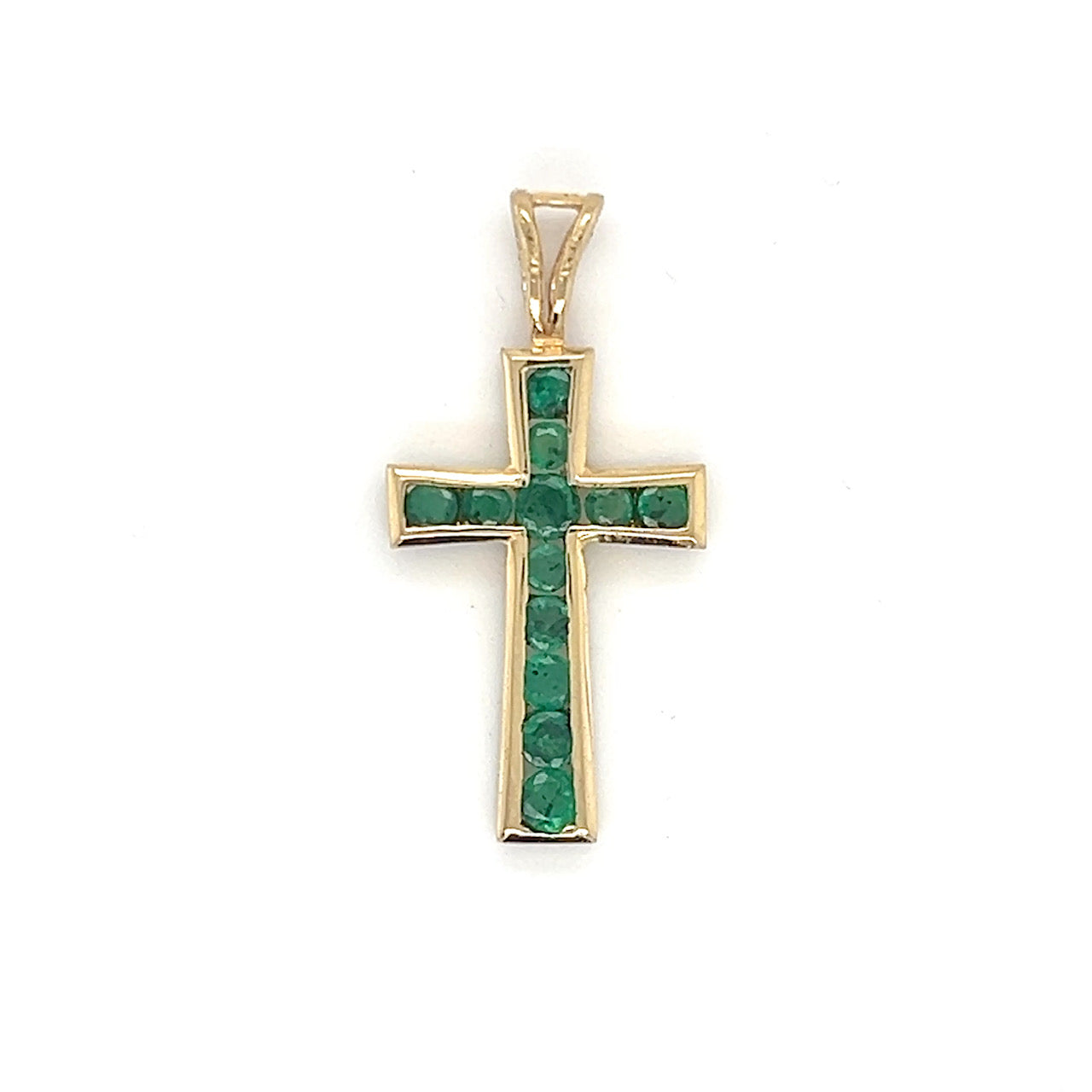 14K Yellow Gold Emerald Cross Pendant; 1.1DWT; 1.8g