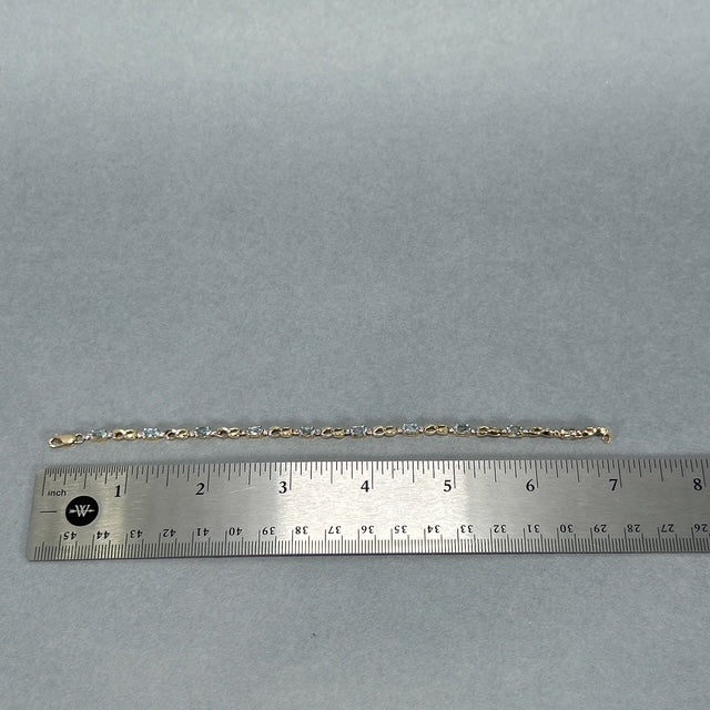 10K Yellow Gold Diamond Accent Aquamarine Tennis Bracelet; 7"; 2.7DWT