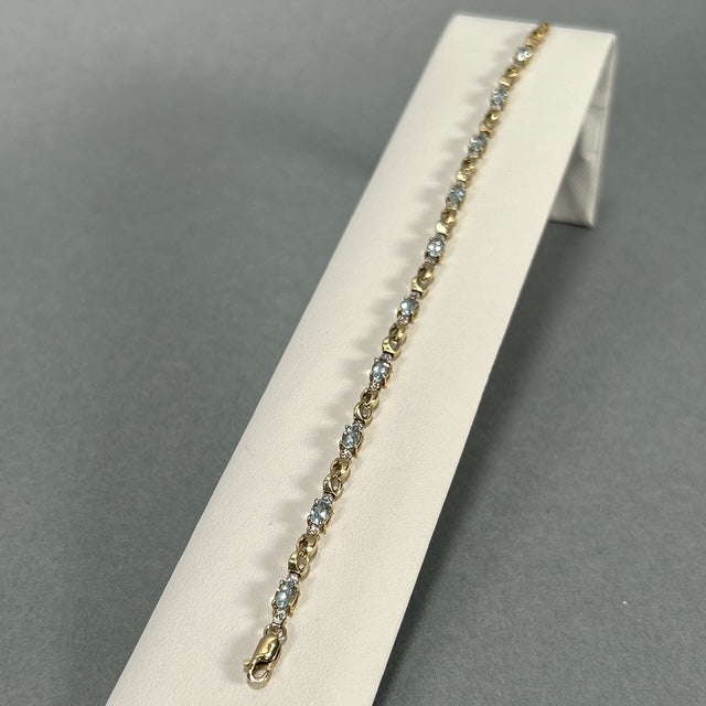 10K Yellow Gold Diamond Accent Aquamarine Tennis Bracelet; 7"; 2.7DWT