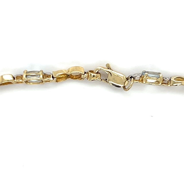 10K Yellow Gold Diamond Accent Aquamarine Tennis Bracelet; 7"; 2.7DWT