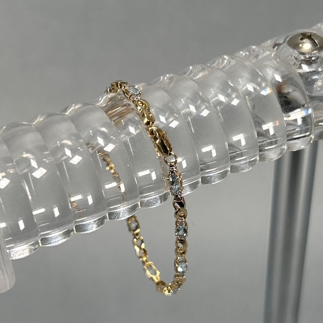 10K Yellow Gold Diamond Accent Aquamarine Tennis Bracelet; 7"; 2.7DWT