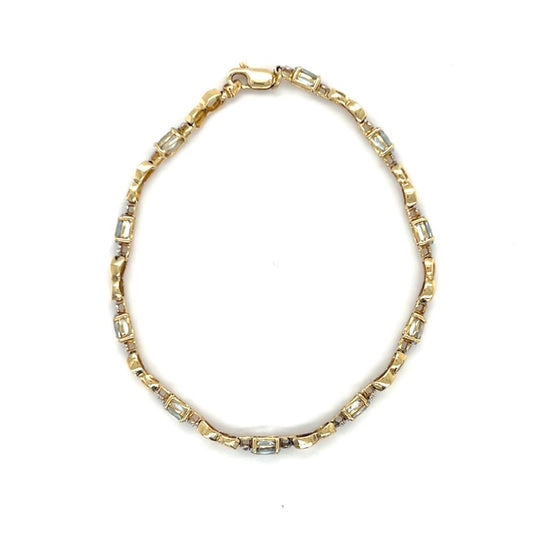 10K Yellow Gold Diamond Accent Aquamarine Tennis Bracelet; 7"; 2.7DWT